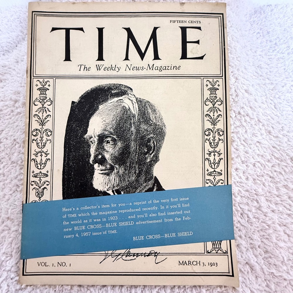 Vintage 1957 TIME Magazine Vol 1 No 1 March 3 1923 Reprint Blue Cross Promo